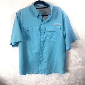 Realtree Fishing Mens Blue Grotto Short Sleeve Vented Button Down Shirt Large